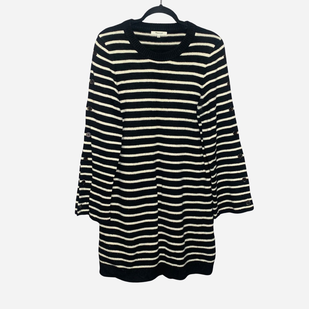 Madewell Merino Wool Blend Striped Sweater Dress Button Sleeves Womens Large